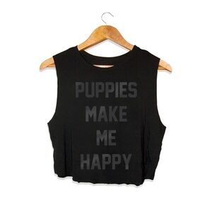 Black Foil “Puppies Make Me Happy” Crop Top